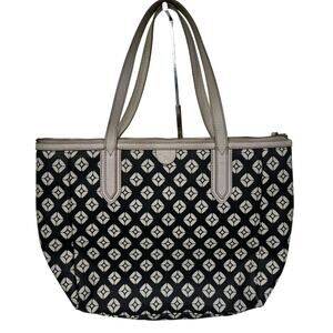Fossil Sydney Geometric Diamond Coated Canvas Tote Bag Black/Ivory Purse Shopper